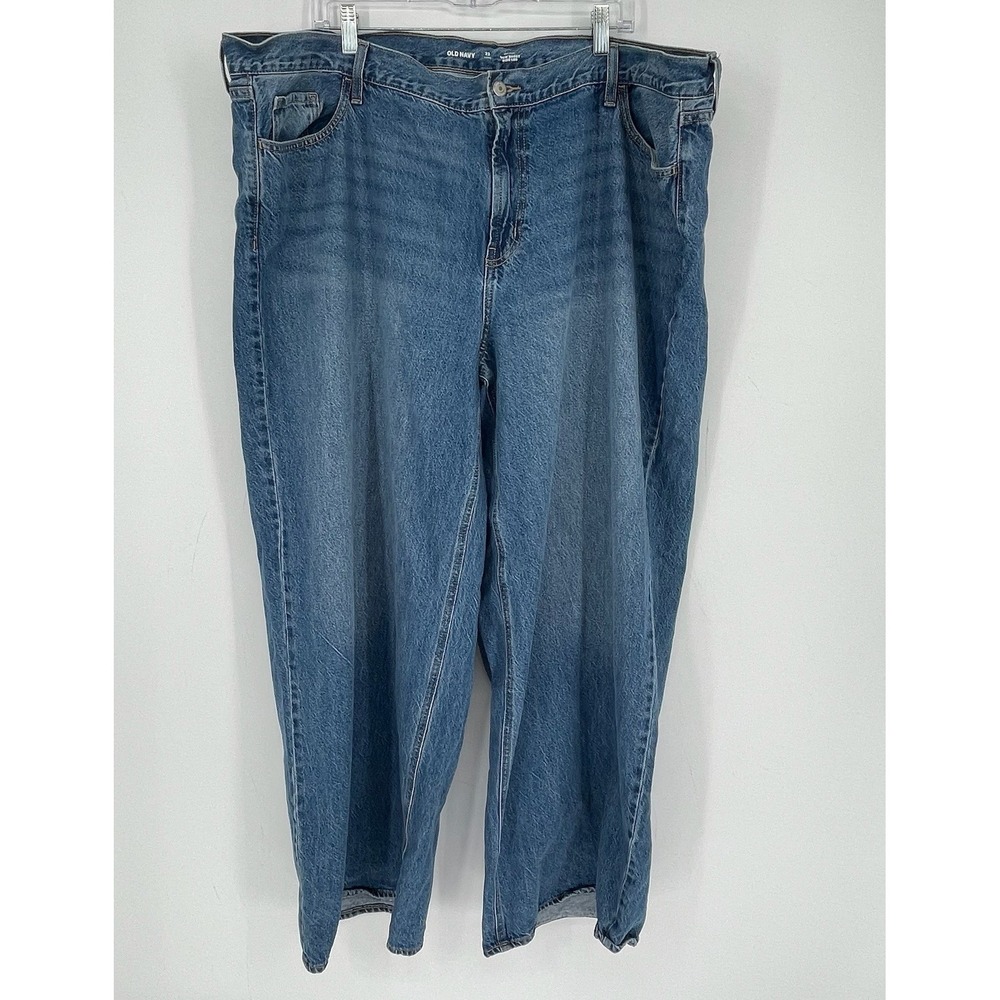 Old Navy Women's Blue Wow Baggy Wide Leg Mid-Rise Denim Jeans Plus Size 22 Long